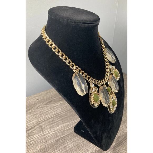 Banana Republic Bold Gold Tone Green Stone Thick Chain Statement Necklace 18" - Picture 4 of 13